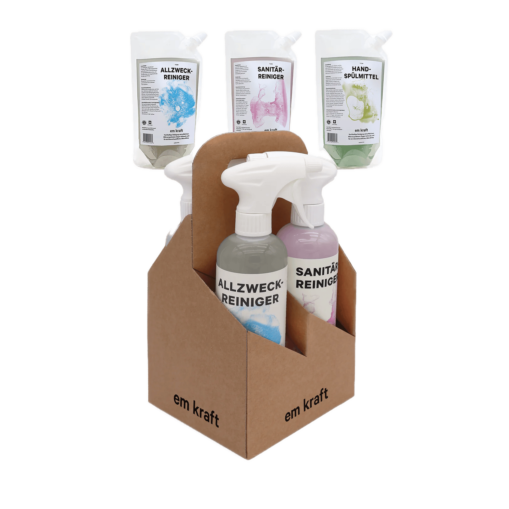 4 natürliche Reiniger mit Nachfüllpack